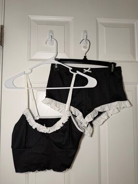 Black & White Ruffle Trim Cami and Short Sleep Set